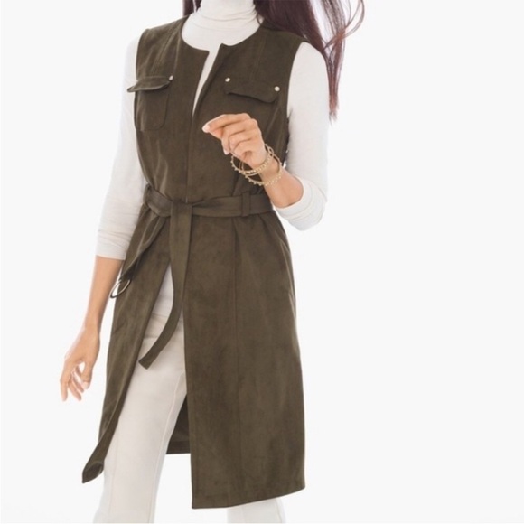 Chico's Olive faux suede Sleeveless Vest - Picture 2 of 14